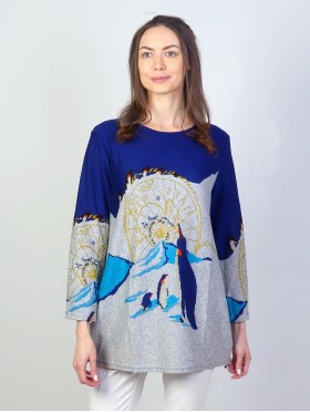 Ladies Penguin Printed Knit Fashion Top 